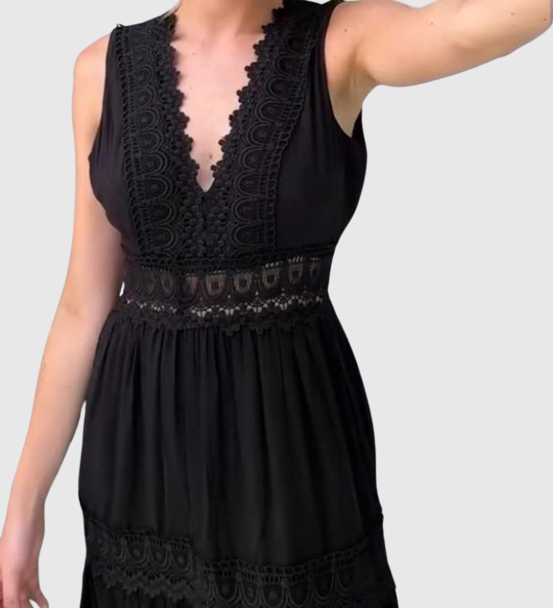 Ninfea | Bezrukávové midi šaty v boho stylu s krajkovými detaily